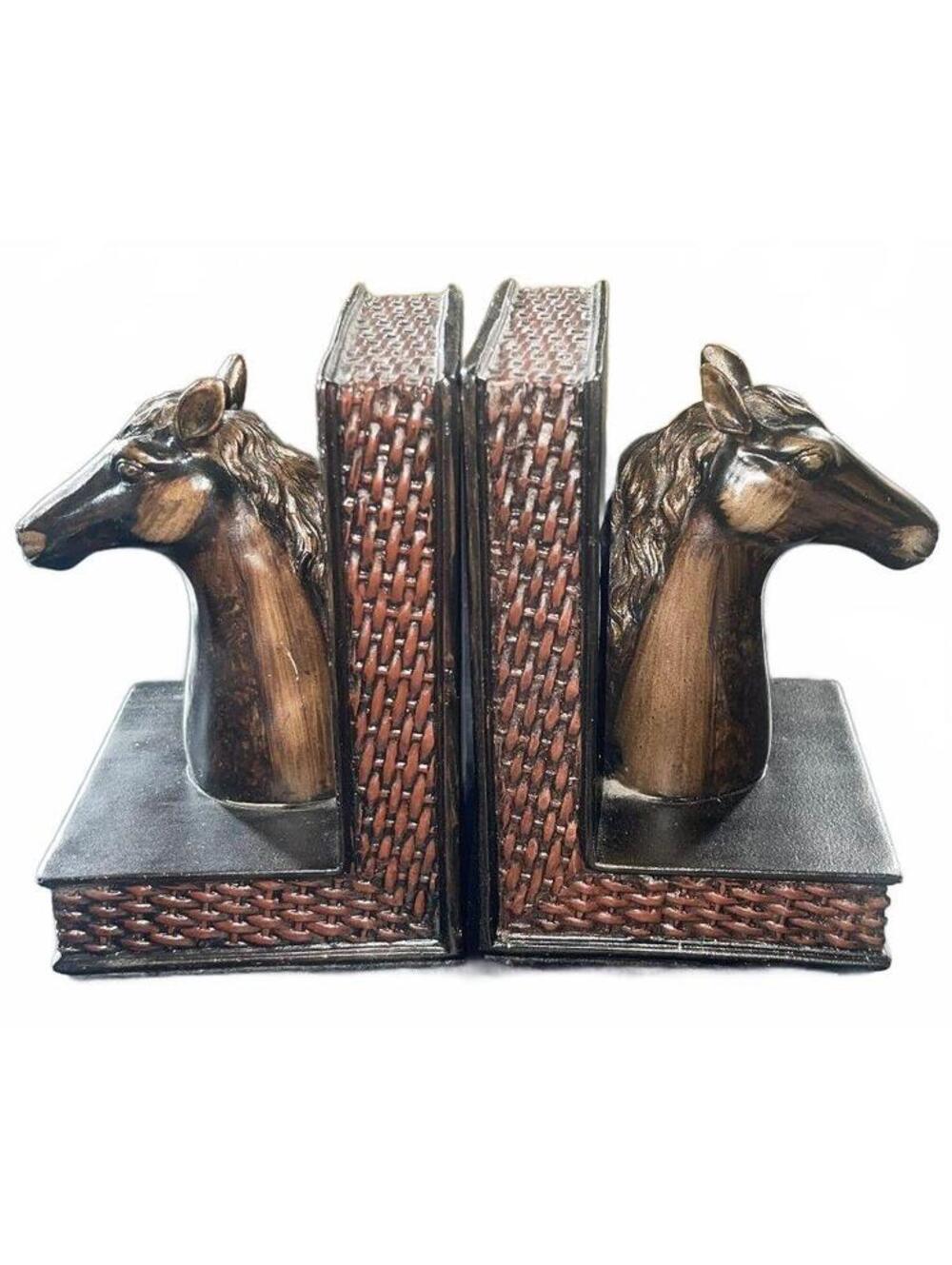 Vintage Horse Head Bookends with Woven Detail 1980s- Solid Ceramic
